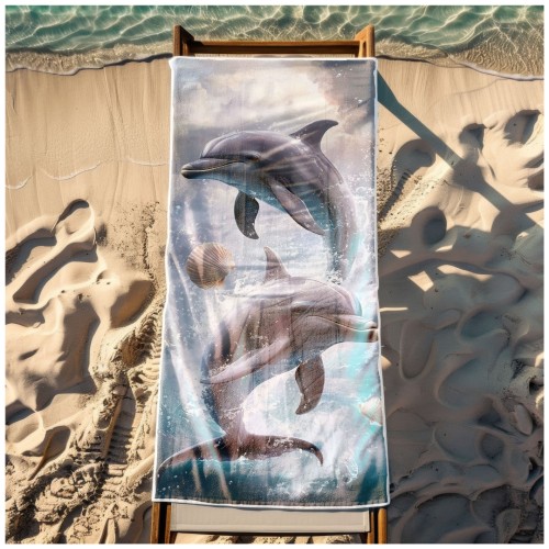 Ręcznik Plażowy Kąpielowy XXL 100x180 Delfiny Szybkoschnący R119