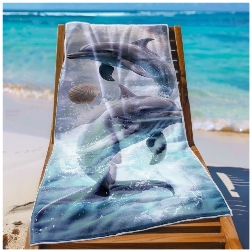 Ręcznik Plażowy Kąpielowy XXL 100x180 Delfiny Szybkoschnący R119