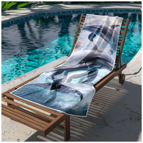 Ręcznik Plażowy Kąpielowy XXL 100x180 Delfiny Szybkoschnący R119