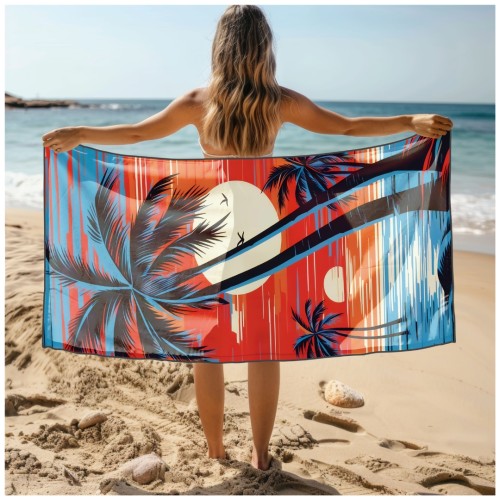Ręcznik Plażowy Kąpielowy XL 70x140 Zachód Słońca Szybkoschnący R125