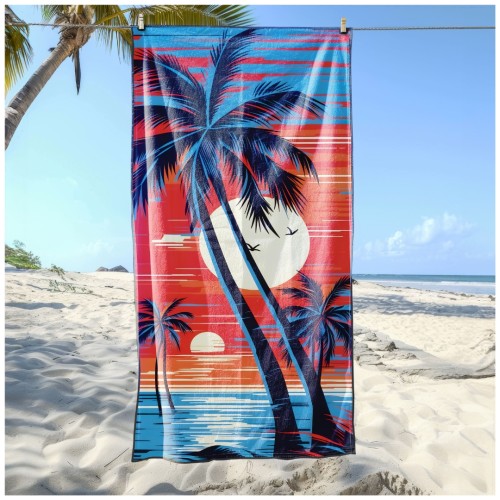 Ręcznik Plażowy Kąpielowy XL 70x140 Zachód Słońca Szybkoschnący R125