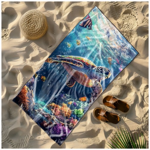 Ręcznik Plażowy Kąpielowy XL 70x140 Żółw Szybkoschnący R115