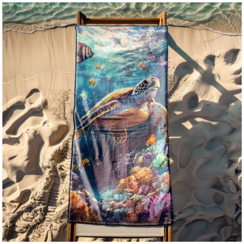 Ręcznik Plażowy Kąpielowy XL 70x140 Żółw Szybkoschnący R115