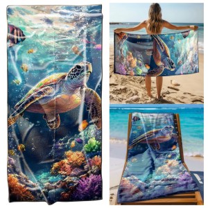 Ręcznik Plażowy Kąpielowy XXL 100x180 Żółw Szybkoschnący R115
