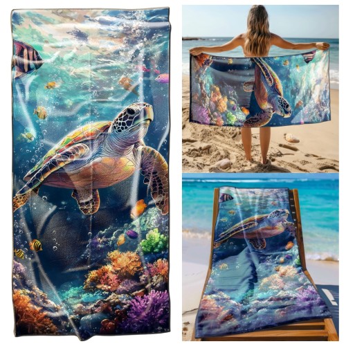 Ręcznik Plażowy Kąpielowy XXL 100x180 Żółw Szybkoschnący R115