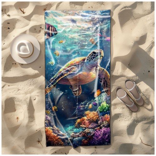 Ręcznik Plażowy Kąpielowy XXL 100x180 Żółw Szybkoschnący R115