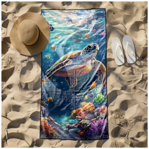 Ręcznik Plażowy Kąpielowy XXL 100x180 Żółw Szybkoschnący R115