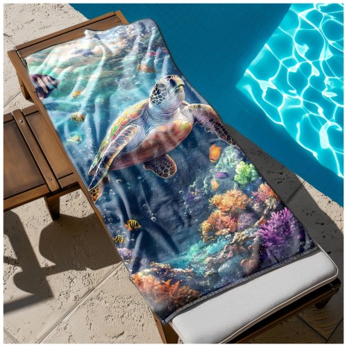 Ręcznik Plażowy Kąpielowy XXL 100x180 Żółw Szybkoschnący R115