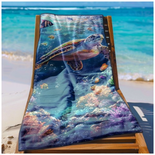 Ręcznik Plażowy Kąpielowy XXL 100x180 Żółw Szybkoschnący R115