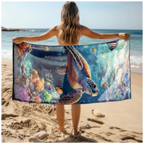 Ręcznik Plażowy Kąpielowy XXL 100x180 Żółw Szybkoschnący R115
