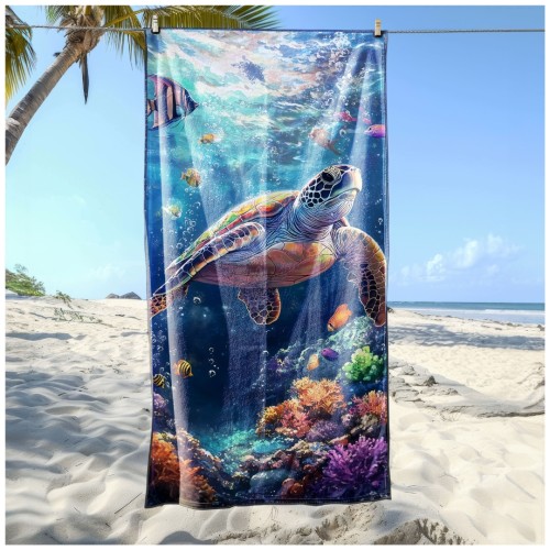 Ręcznik Plażowy Kąpielowy XXL 100x180 Żółw Szybkoschnący R115