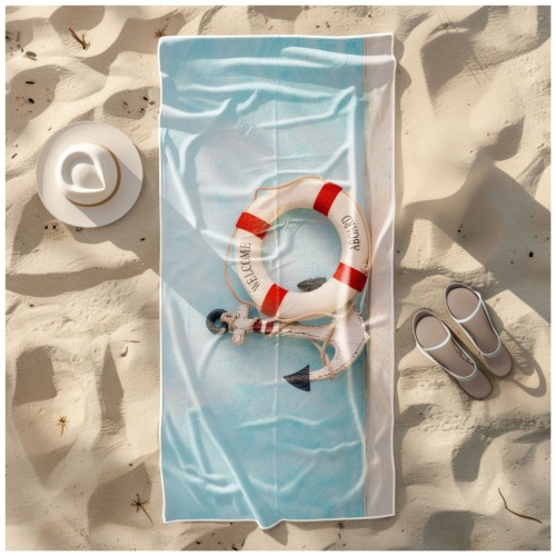 Ręcznik Plażowy Kąpielowy XL 70x140 Kotwica i Koło Szybkoschnący R139