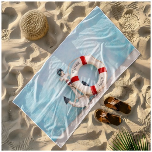 Ręcznik Plażowy Kąpielowy XL 70x140 Kotwica i Koło Szybkoschnący R139