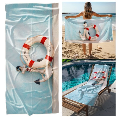 Ręcznik Plażowy Kąpielowy XXL 100x180 Kotwica i Koło Szybkoschnący R139