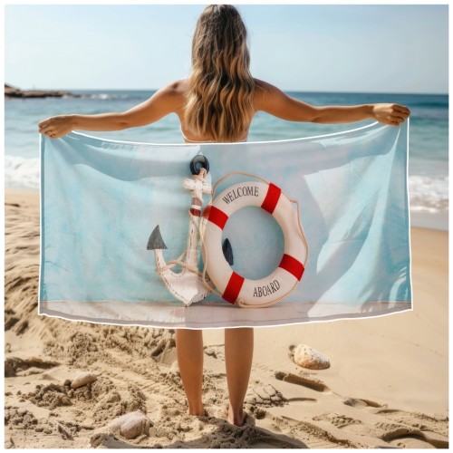 Ręcznik Plażowy Kąpielowy XXL 100x180 Kotwica i Koło Szybkoschnący R139