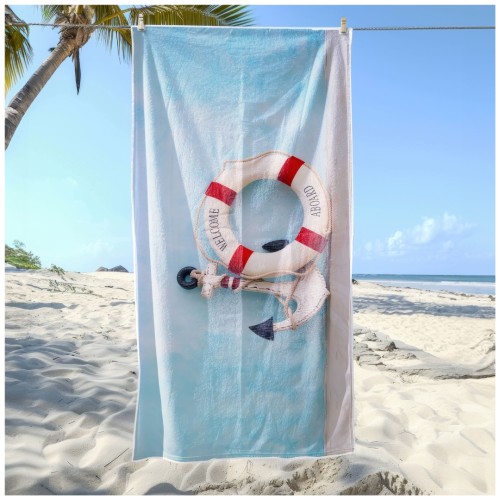 Ręcznik Plażowy Kąpielowy XXL 100x180 Kotwica i Koło Szybkoschnący R139