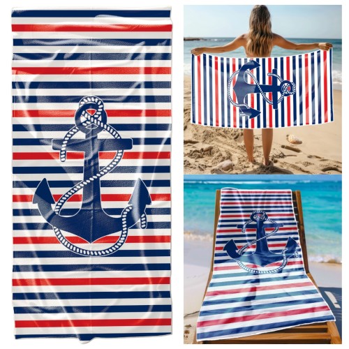 Ręcznik Plażowy Kąpielowy XL 70x140 Kotwica Szybkoschnący R109