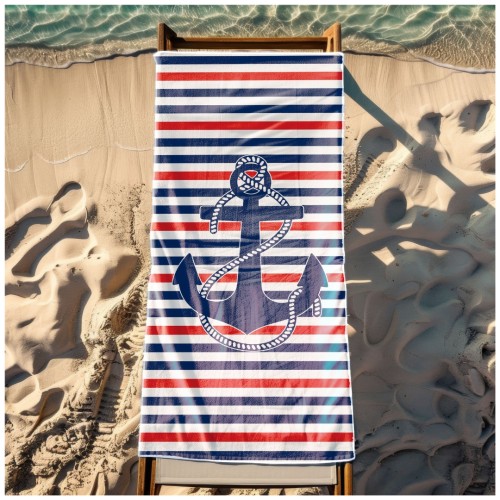 Ręcznik Plażowy Kąpielowy XXL 100x180 Kotwica Szybkoschnący R109