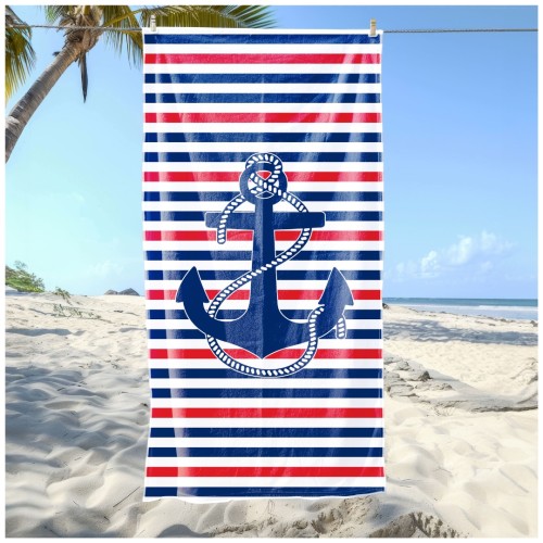 Ręcznik Plażowy Kąpielowy XXL 100x180 Kotwica Szybkoschnący R109