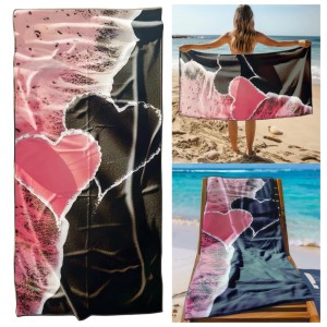 Ręcznik Plażowy Kąpielowy XXL 100x180 Serca Szybkoschnący R123