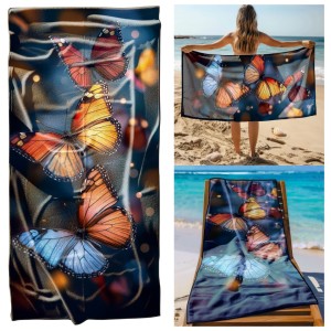 Ręcznik Plażowy Kąpielowy XL 70x140 Motylki Szybkoschnący R105