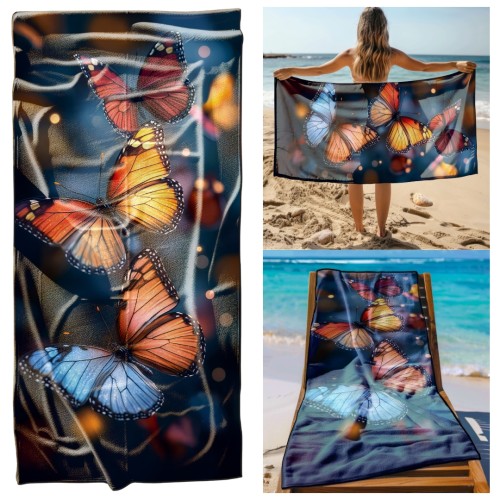 Ręcznik Plażowy Kąpielowy XL 70x140 Motylki Szybkoschnący R105