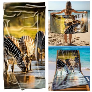 Ręcznik Plażowy Kąpielowy XL 70x140 Zebry Szybkoschnący R129