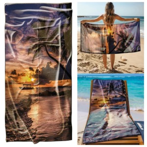 Ręcznik Plażowy Kąpielowy XL 70x140 Zachód Słońca Szybkoschnący R111