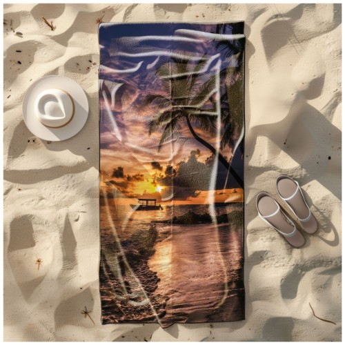 Ręcznik Plażowy Kąpielowy XL 70x140 Zachód Słońca Szybkoschnący R111