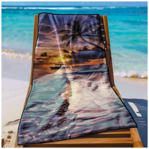 Ręcznik Plażowy Kąpielowy XL 70x140 Zachód Słońca Szybkoschnący R111