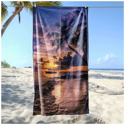 Ręcznik Plażowy Kąpielowy XL 70x140 Zachód Słońca Szybkoschnący R111