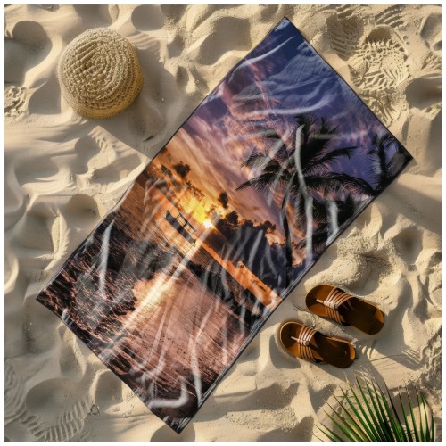 Ręcznik Plażowy Kąpielowy XXL 100x180 Zachód Słońca Szybkoschnący R111