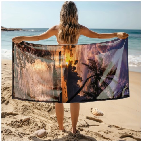 Ręcznik Plażowy Kąpielowy XXL 100x180 Zachód Słońca Szybkoschnący R111