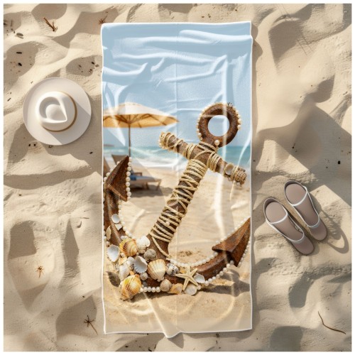 Ręcznik Plażowy Kąpielowy XL 70x140 Kotwica Szybkoschnący R142