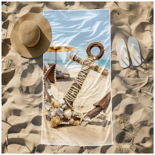 Ręcznik Plażowy Kąpielowy XL 70x140 Kotwica Szybkoschnący R142