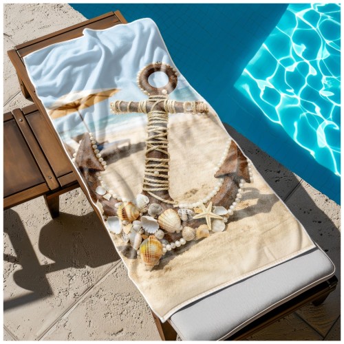 Ręcznik Plażowy Kąpielowy XL 70x140 Kotwica Szybkoschnący R142