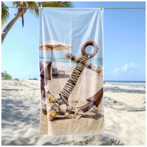 Ręcznik Plażowy Kąpielowy XL 70x140 Kotwica Szybkoschnący R142