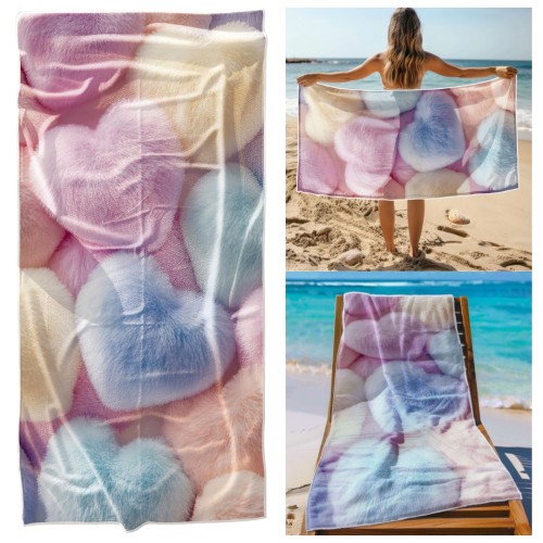 Ręcznik Plażowy Kąpielowy XL 70x140 Pluszowe Serca Szybkoschnący R124