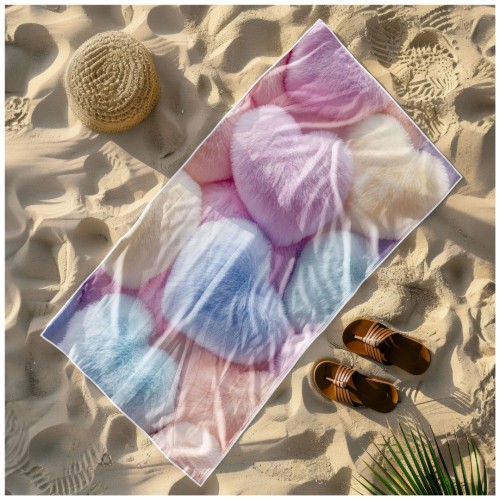 Ręcznik Plażowy Kąpielowy XL 70x140 Pluszowe Serca Szybkoschnący R124