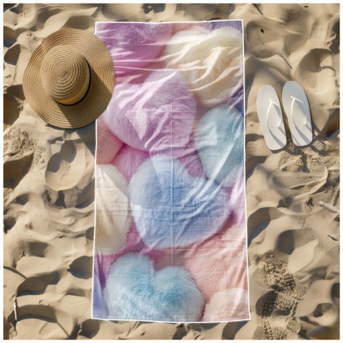 Ręcznik Plażowy Kąpielowy XL 70x140 Pluszowe Serca Szybkoschnący R124