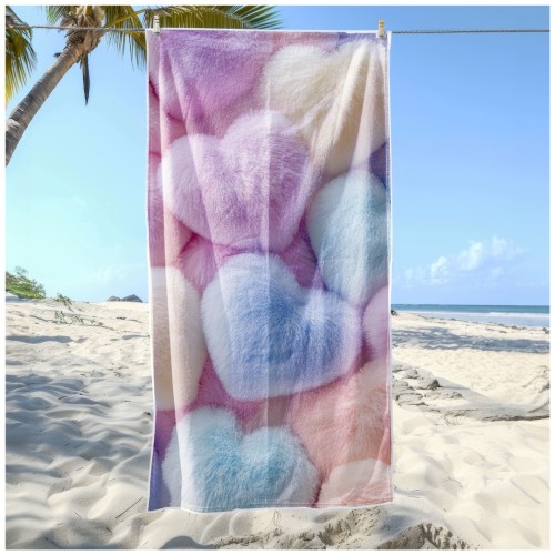 Ręcznik Plażowy Kąpielowy XL 70x140 Pluszowe Serca Szybkoschnący R124