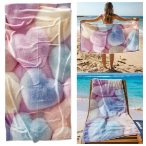 Ręcznik Plażowy Kąpielowy XXL 100x180 Pluszowe Serca Szybkoschnący R124
