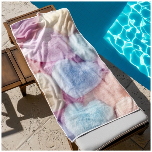 Ręcznik Plażowy Kąpielowy XXL 100x180 Pluszowe Serca Szybkoschnący R124