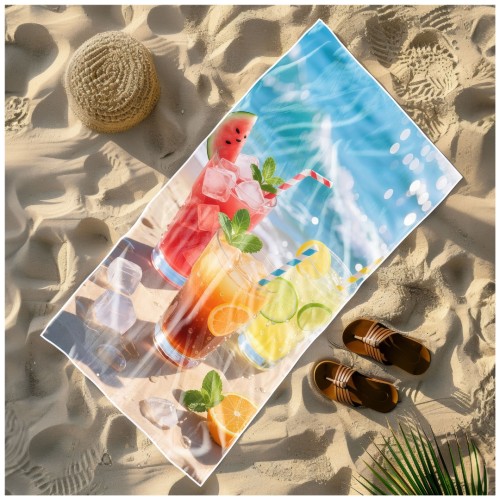Ręcznik Plażowy Kąpielowy XXL 100x180 Napoje Szybkoschnący R131
