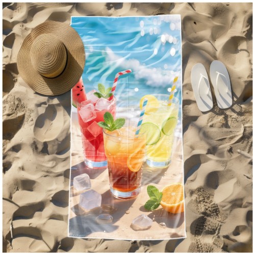 Ręcznik Plażowy Kąpielowy XXL 100x180 Napoje Szybkoschnący R131