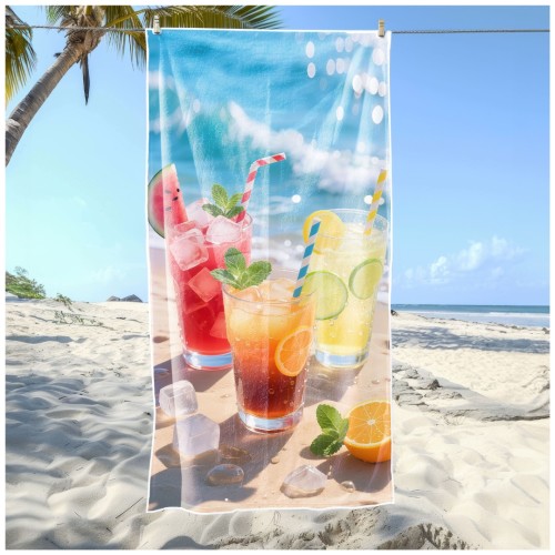 Ręcznik Plażowy Kąpielowy XXL 100x180 Napoje Szybkoschnący R131