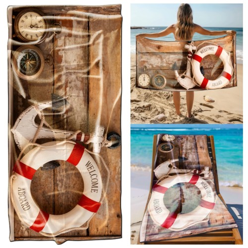 Ręcznik Plażowy Kąpielowy XL 70x140 Kotwica i Koło Szybkoschnący R144