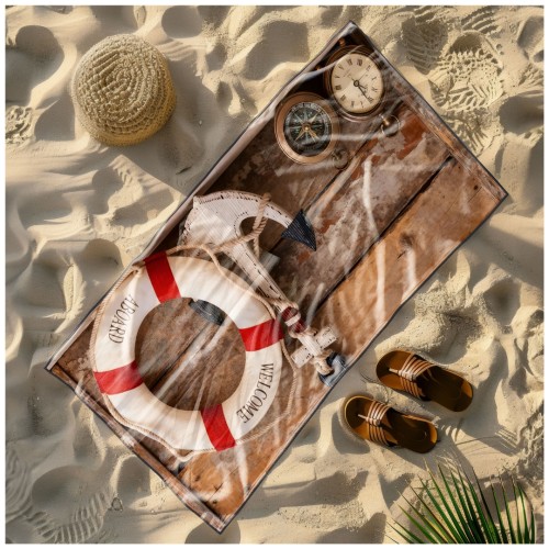 Ręcznik Plażowy Kąpielowy XL 70x140 Kotwica i Koło Szybkoschnący R144