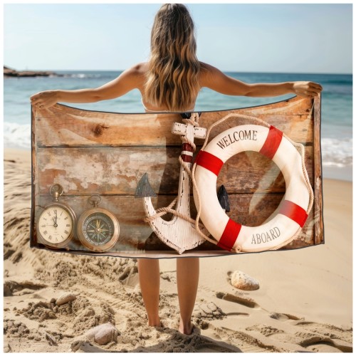 Ręcznik Plażowy Kąpielowy XL 70x140 Kotwica i Koło Szybkoschnący R144