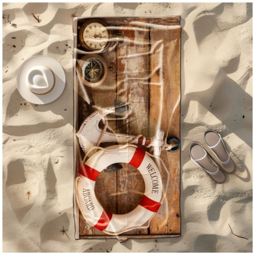 Ręcznik Plażowy Kąpielowy XXL 100x180 Kotwica i Koło Szybkoschnący R144